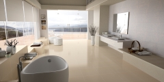 Suelo y zocalo inferior: crema coto pared: blanco aura columna y zocalo superior: beige travertino p