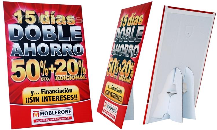 Displays publicitarios en carton con peana y colgador traseros, excelentes acabados, desde 100 unids