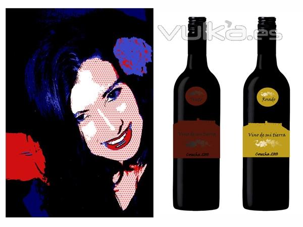 Retrato digitalizado hecho a gusto del cliente y etiquetas de vino
