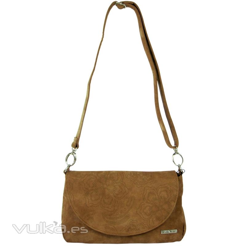 Bolso bandolera mujer marron con flores