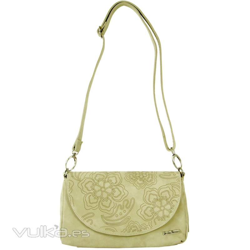 Bolso bandolera mujer beige con flores