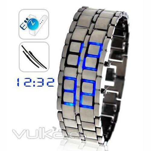 Reloj efecto lava correa plata LED azul