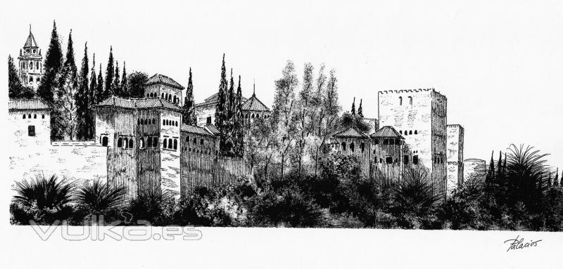 Alhambra desde el Sacromonte. Plumilla.