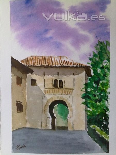 Puerta del Vino. Alhambra. Acuarela.