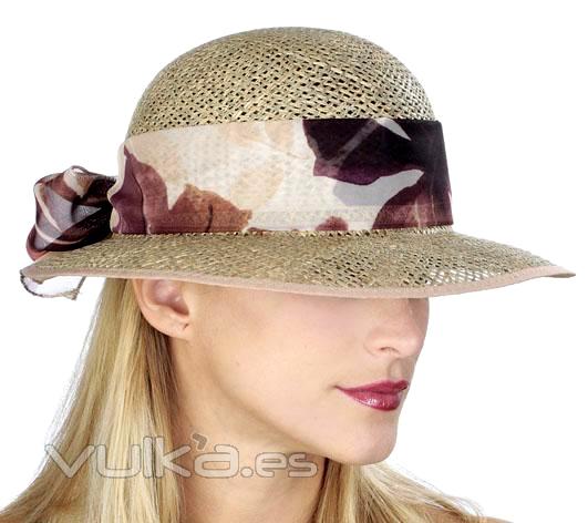Sombrero verano color natural con cinta con motivos de flores