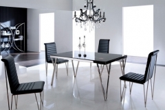 Mesa renata, de comedor, diseno, cristales negros decorado, acero inoxidable