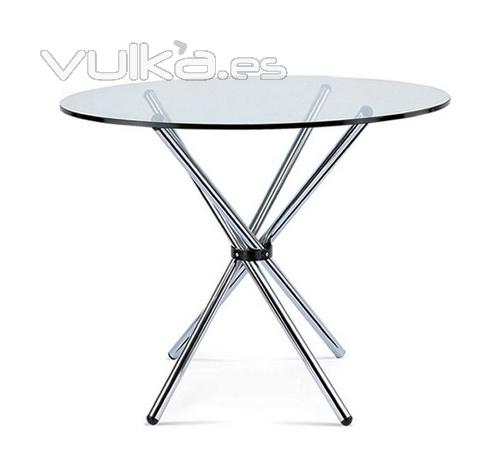 Mesa TOG, base cromada, tapa cristal templado de 90 cms.