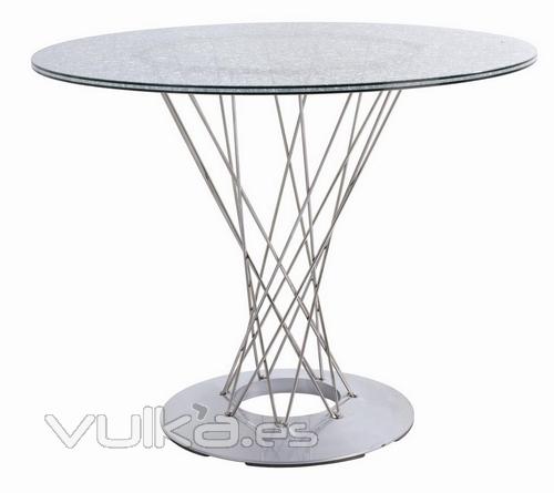 Mesa NOG-413,B acero inoxidable, tapa cristal decorado de 90 cms.