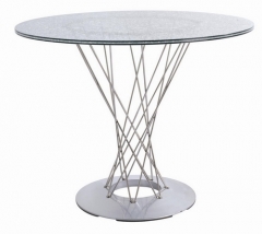Mesa nog-413,b acero inoxidable, tapa cristal decorado de 90 cms