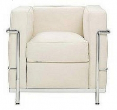 Sillon de diseno, petit, acero inoxidable, piel blanca