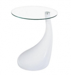Mesa auxiliar pear, baja, abs blanco y cristal