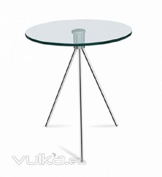 Mesa auxiliar GT02, baja, diseo, cristal, base cromada, 50 cms dimetro.