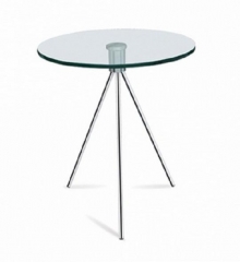 Mesa auxiliar gt02, baja, diseno, cristal, base cromada, 50 cms diametro