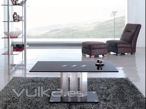 Mesa baja CA308, rectangular, diseño, cristal negro, cromada.