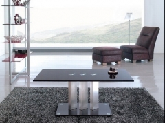 Mesa baja ca308, rectangular, diseno, cristal negro, cromada