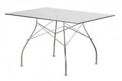 Mesa SPIDER, diseño, base cromada, tapa cristal rectangular 120 x 90 cms.