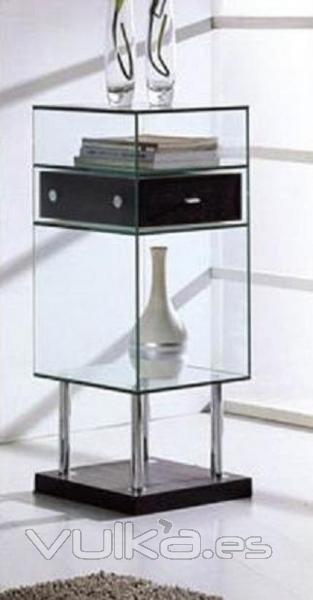 Mueble auxiliar Mod. S026, cromado, cristal, cajón.