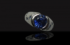 Alta joyeria, anillo zafiros, diamantes y oro blanco