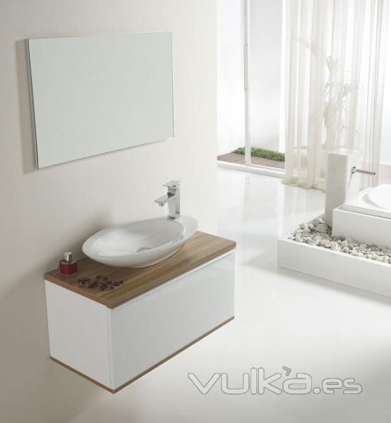 Conjunto de mueble de baño, lavabo y espejo PURE ref_10.011