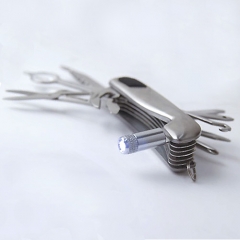 Navaja multifuncion acero inoxidable con12  funciones,+  linterna pilas incluidas ref azkoh1