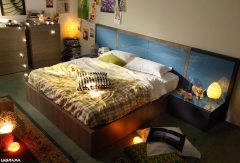 Habitacion dormitorio con cabezal en azul