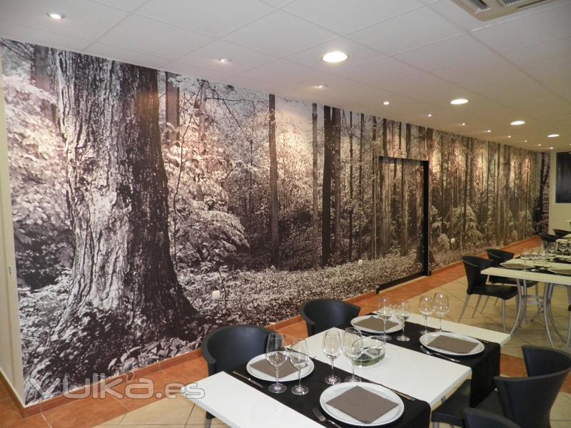 Decoracin interior Restaurante La tarteria en Artana. Vinilo impreso laminado