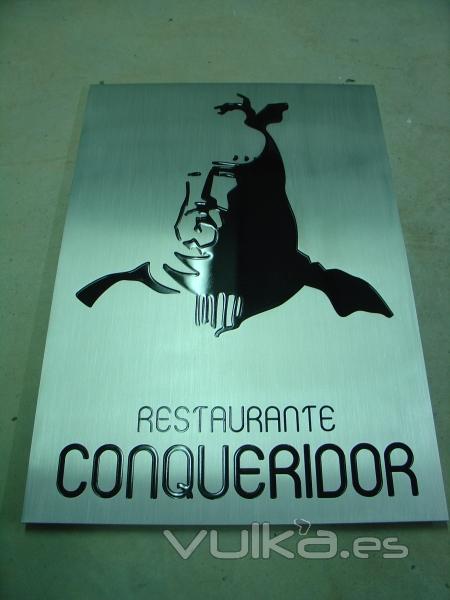 placa aluminio grabado Restaurante Conqueridor