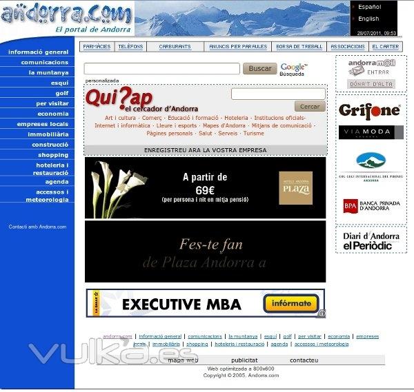 Sitio Web de Andorra.com alojado en nuestros servidores, Este sistio recibe 10.000+ visitas diarias