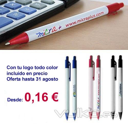 Bolígrafo de plástico con tu logo todo color incluido en precio. Desde 0,20 EUR. Reff.DTMK3OF