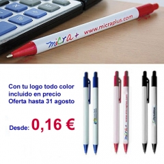 Boligrafo de plastico con tu logo todo color incluido en precio desde 0,20 eur reffdtmk3of
