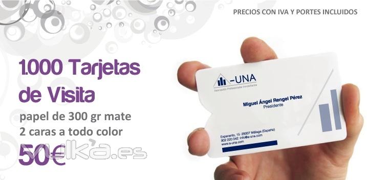 1.000 tarjetas de visita, papel 300gr mate o brillante, 50EUR IVA y envio INCLUIDOS