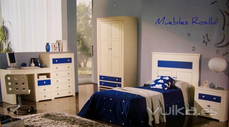 Dormitorio  lacado en blanco,combinado en azul o verde.