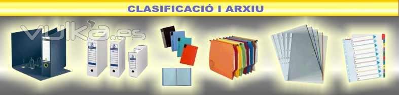 Classificaci i arxiu. Arxivadors, definitius, transfers, carpetes, penjants, fundes, separadors. . 