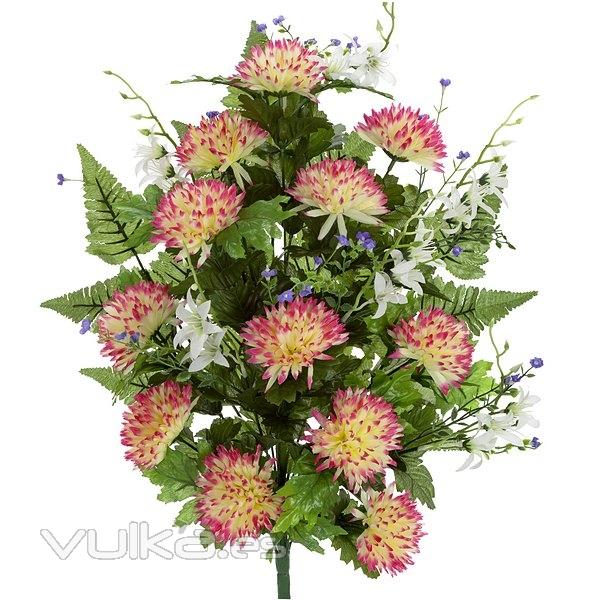 Ramo artificial de flores crisantemos minis jaspeado en lallimona.com