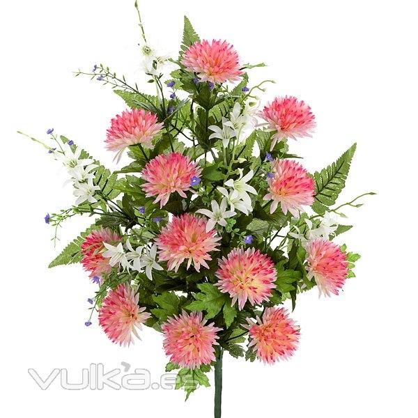 Ramo artificial de flores crisantemos minis rosa en lallimona.com