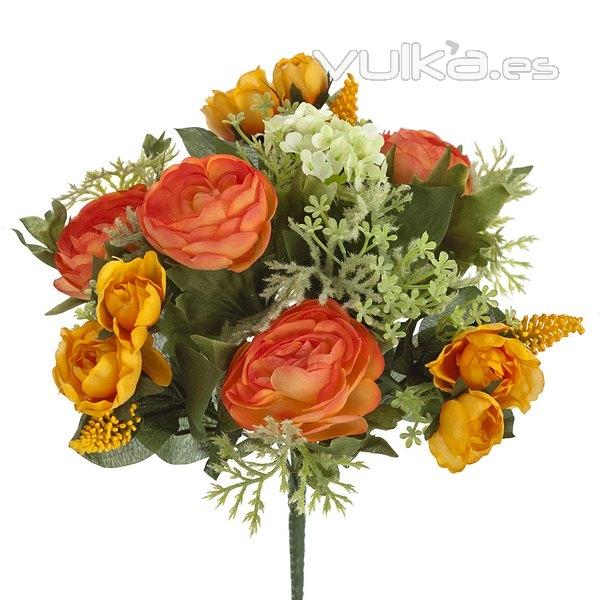Bouquet flores artificiales ranunculos naranja 25 en lallimona.com