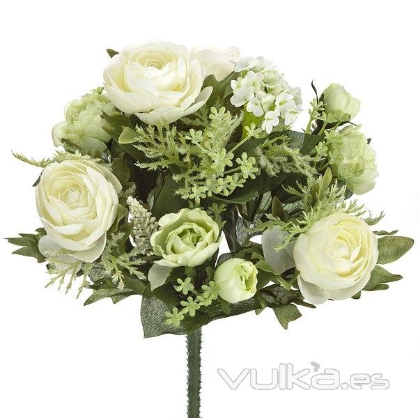 Bouquet flores artificiales ranunculos blanco 25 en lallimona.com