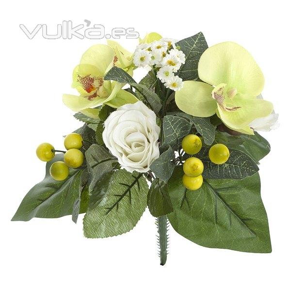 Bouquet flores artificiales orquideas verdes y rosas 28 en lallimona.com