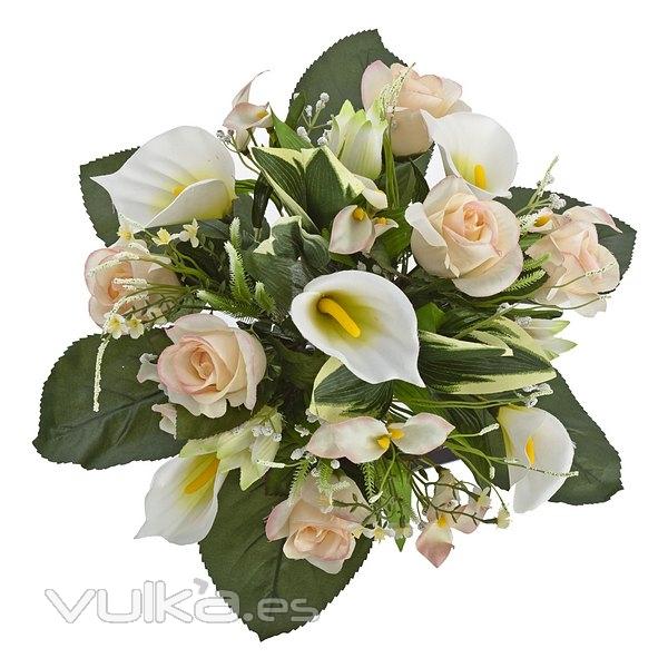 Bouquet flores artificiales calas liliums y rosas 40 en lallimona.com