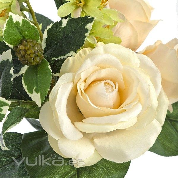 Bouquet flores artificiales bayas y rosas crema 30 en lallimona.com (detalle 1)