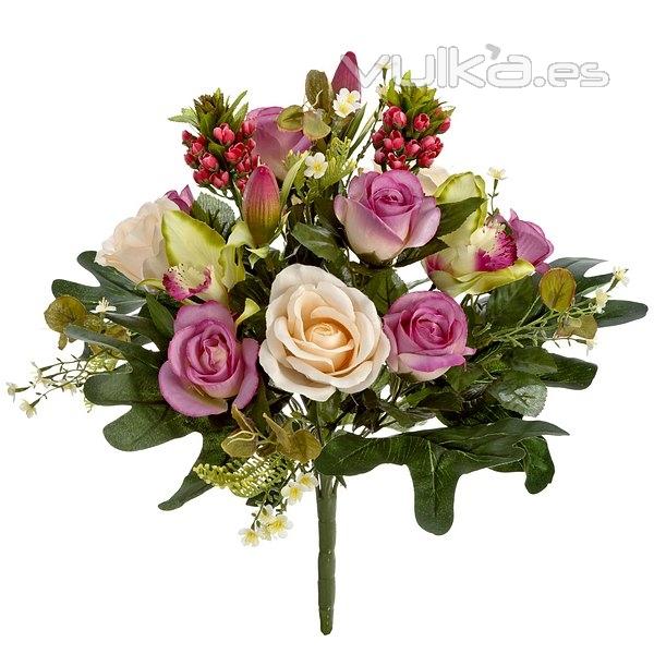 Bouquet flores artificiales rosas cybidium 45 en lallimona.com