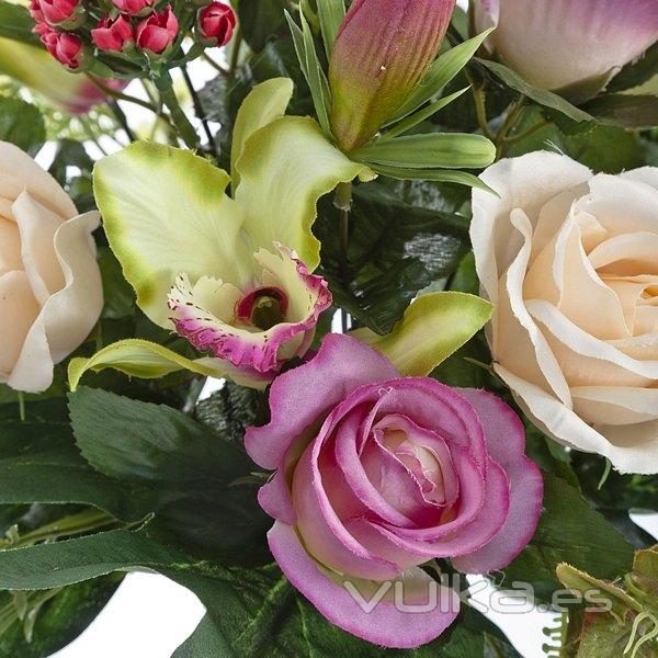 Bouquet flores artificiales rosas cybidium 45 en lallimona.com (detalle 1)