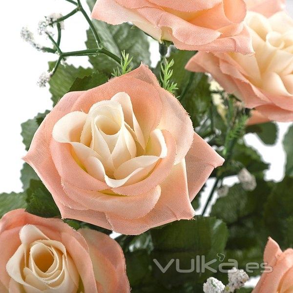 Ramo flores artificiales rosas salmon gypsophila 45 en lallimona.com (detalle 1)