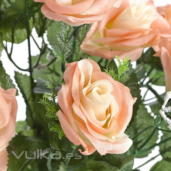 Ramo flores artificiales rosas salmon gypsophila 45 en lallimona.com (detalle 2)