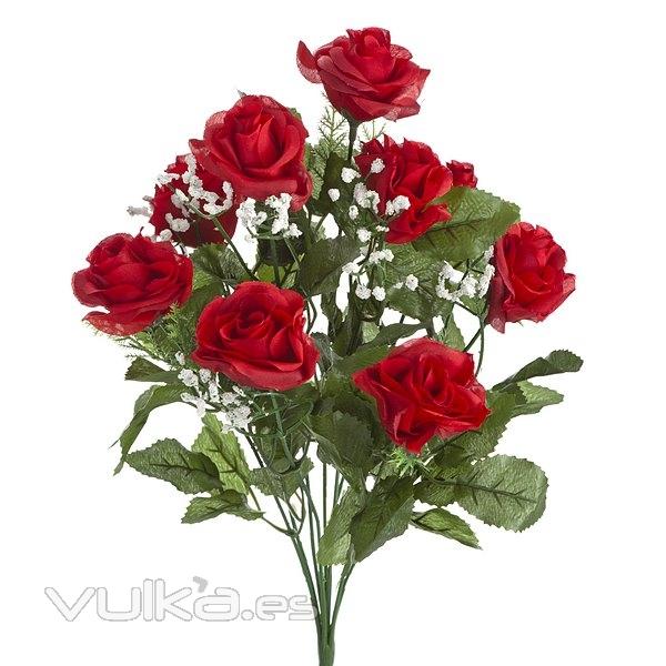 Ramo flores artificiales rosas rojas gypsophila 45 en lallimona.com