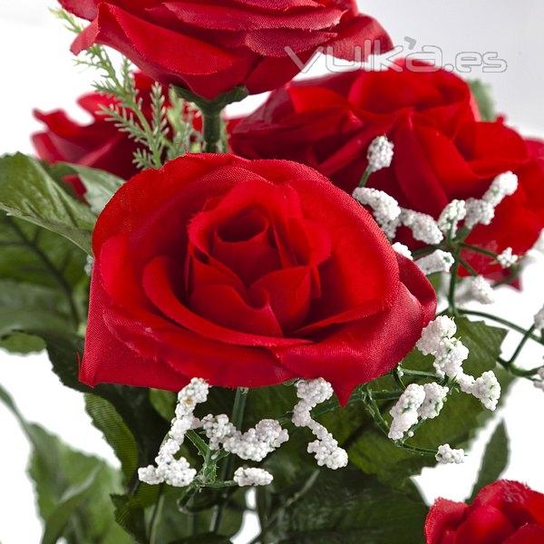 Ramo flores artificiales rosas rojas gypsophila 45 en lallimona.com (detalle 1)