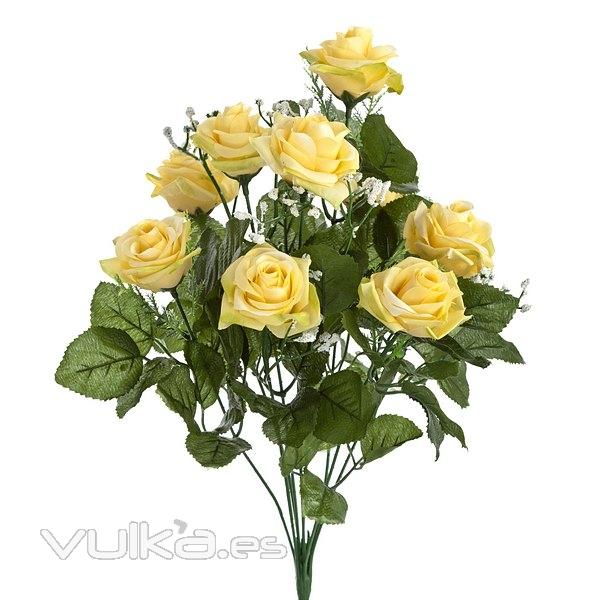 Ramo flores artificiales rosas amarillas gypsophila 45 en lallimona.com