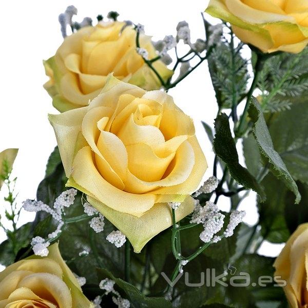 Ramo flores artificiales rosas amarillas gypsophila 45 en lallimona.com (detalle 1)