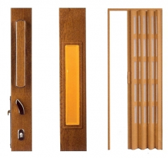 Puerta plegable con ventana, y muestra de la cerradura o bien por imanes