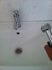 Detalle grifo lavabo-inodoro, ideal para sitios donde no se puede poner bidet